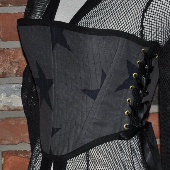 Handmade 2 sided, Lace-up, Bustier Corset, Star Print & Black Cashmere  M - Picture 8 of 13